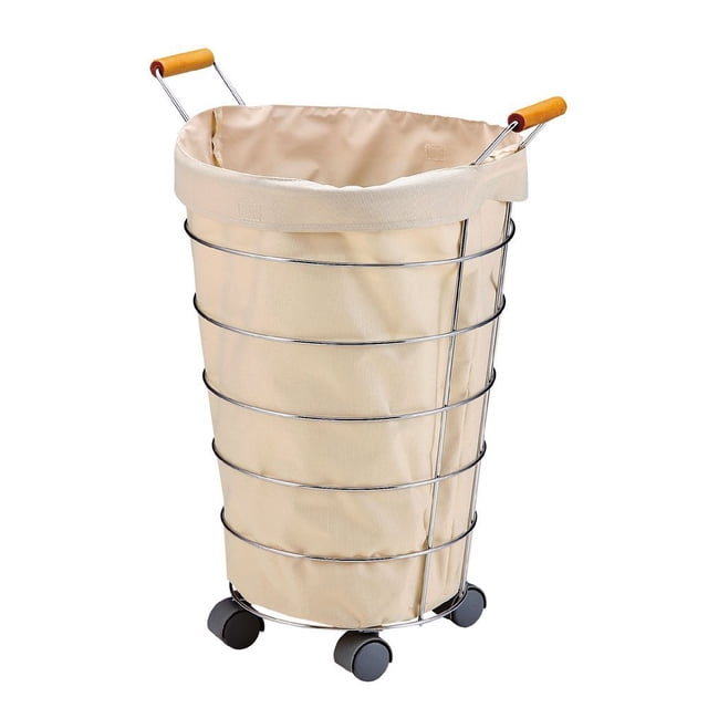 Rolling Chrome Laundryr Basket Basket with Canvas Bag, White