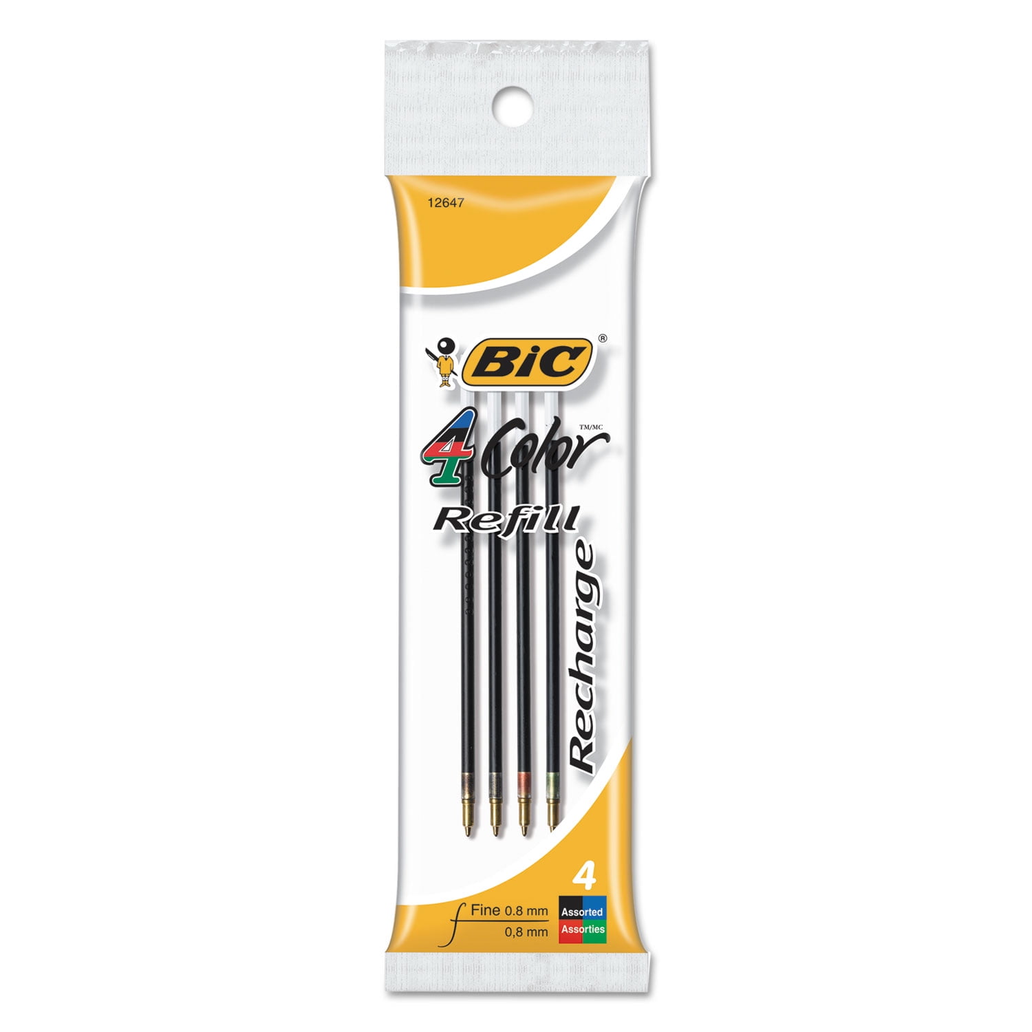 Assorted 4 Refills Bic Ballpoint Pen Refills for 4-Color Fine Point 0.8 mm 
