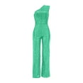 thumbnail image 4 of GaThRRgYP Jumpsuit for Women Summer,Womens Rompers for Summer Dressy,Women's Solid Color High-Waisted Strapless One-Shoulder Sequin Casual Long Jumpsuit Mint Green XXL, 4 of 4