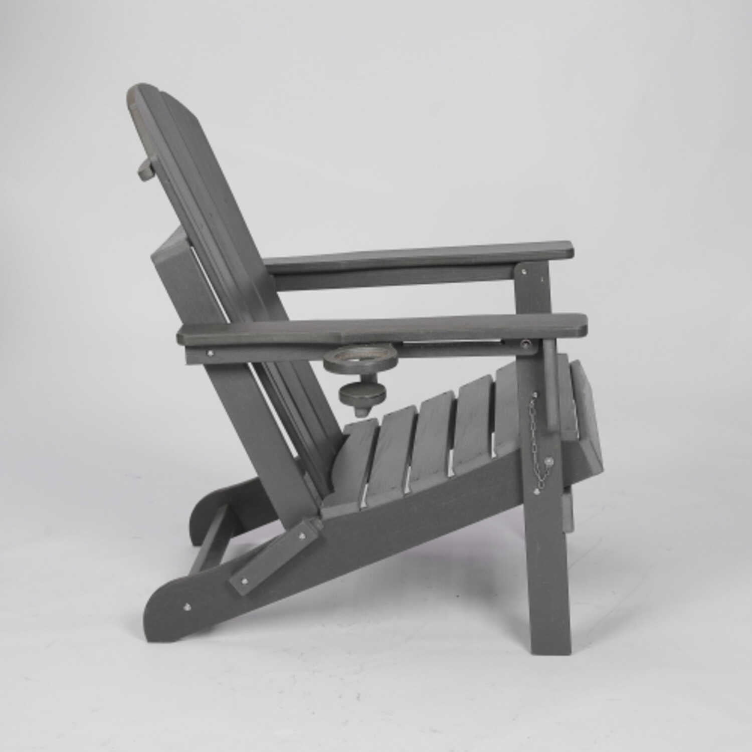 Gray HDPE Folding Adirondack Chair with Wood Texture Composite Material Built in Dual Cup Holders