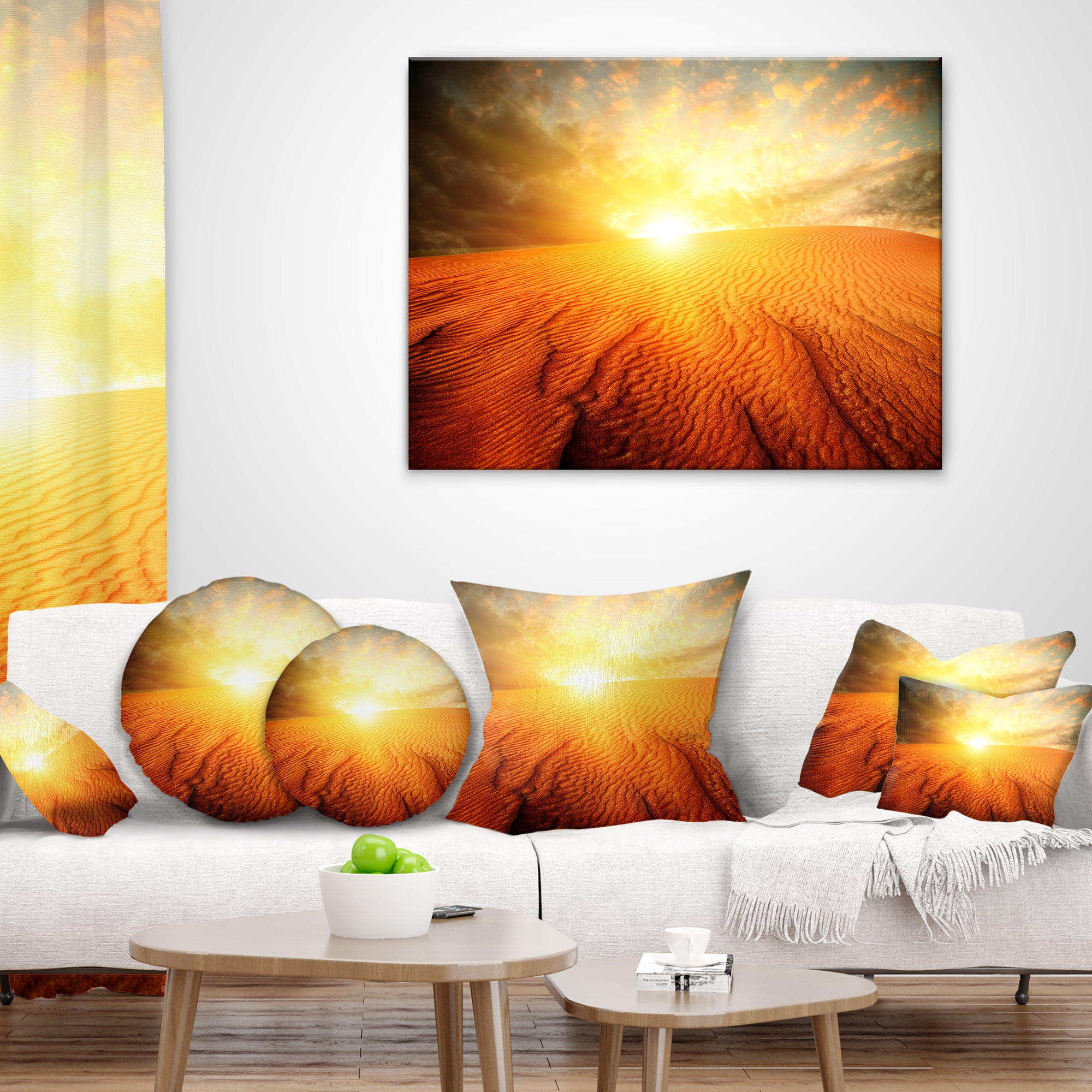 Designart Sand Landscape with Sun - Landscape Printed Throw Pillow - 12x20