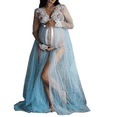 thumbnail image 3 of Femmes Robe de Maternité à Manches Courtes Dentelle V-Cou à Manches Longues en Mesh Robe Transparente, 3 of 3