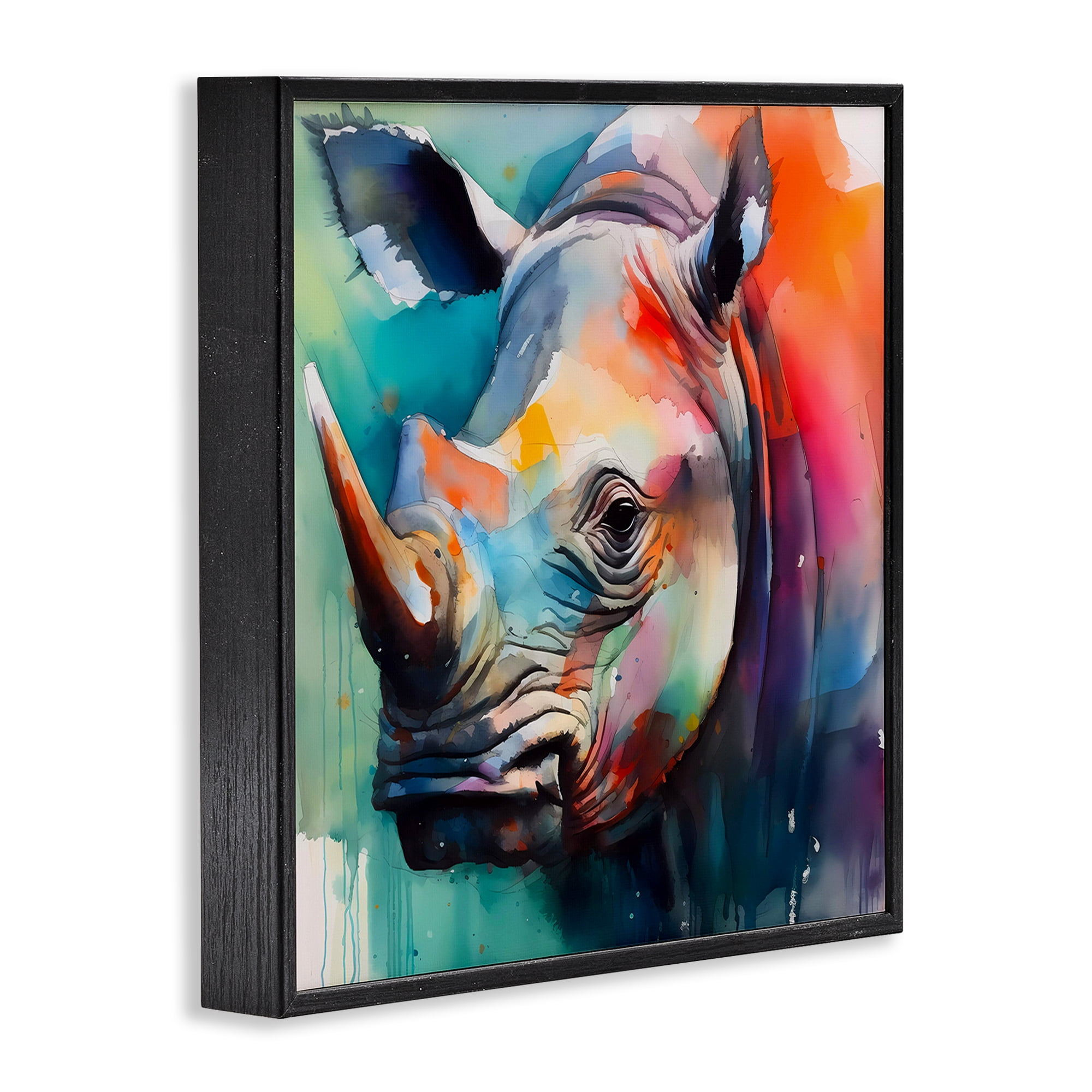 Stupell Industries Rhino with Modern Hues Animals & Insects Painting Black Framed Art Print Wall Art, 12 x 12