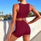 thumbnail image 4 of Puntoco Mujeres Sin Mangas Sin Costuras Acanalado Crop Tank Pantalones Cortos De Cintura Alta Conjuntos De Trajes De Yoga Puntoco Puntoco-5922, 4 of 8