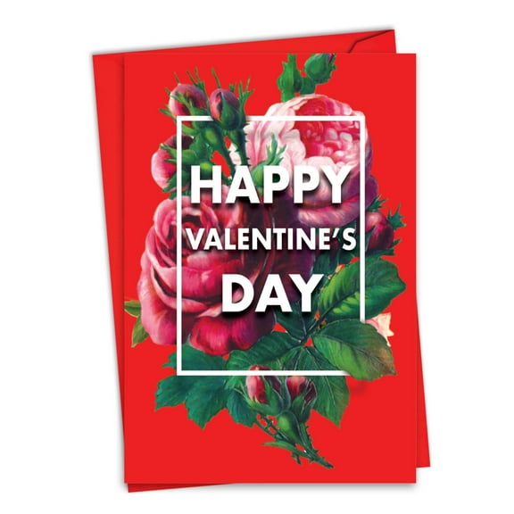 NobleWorks Valentine's Day Greeting Card with 5 x 7 Inch Envelope (1 Card) Flowers for Valentine C3532VDG