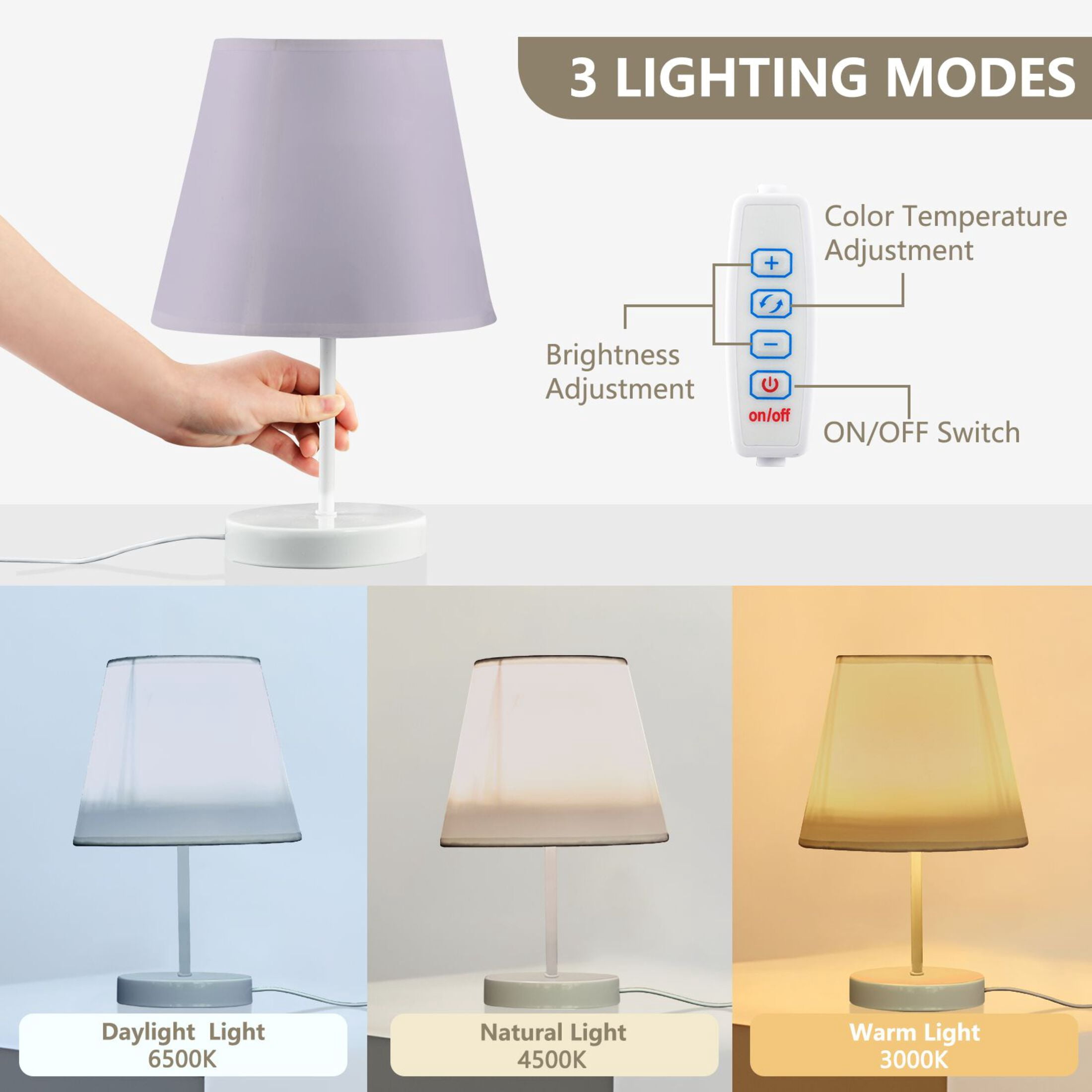 Light Purple Desk Lamp LED Table Nightstand Lamps with 3 Color Temperatures for Home Bedroom Living Room Decor 8x12