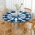 thumbnail image 3 of Blue Tie Dye Starburst Pattern Round Fitted Tablecloth with Elastic Edge,Dining Table Cover Waterproof,Outdoor Round Tablecloth for Camping,Dining,Indoor and Outdoor, 3 of 7