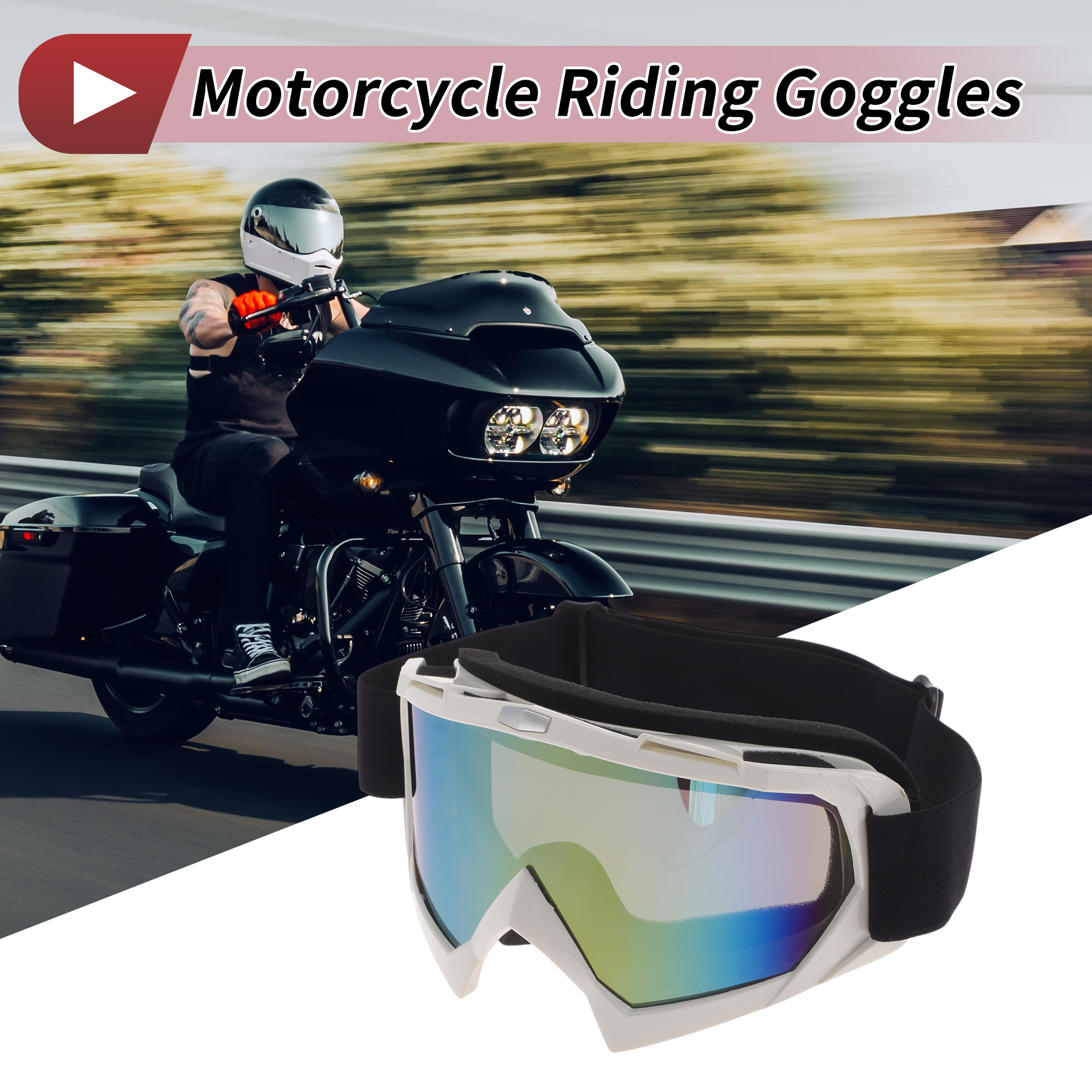 Unique Bargains Motorcycle Riding Goggles PC TPU Cycling Sunglasses Colorful Lens White Frame