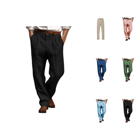 Cotton Linen Pants for Men Solid Color Straight Leg Comfortable Breathable Casual Vacation Beach Pants Trousers