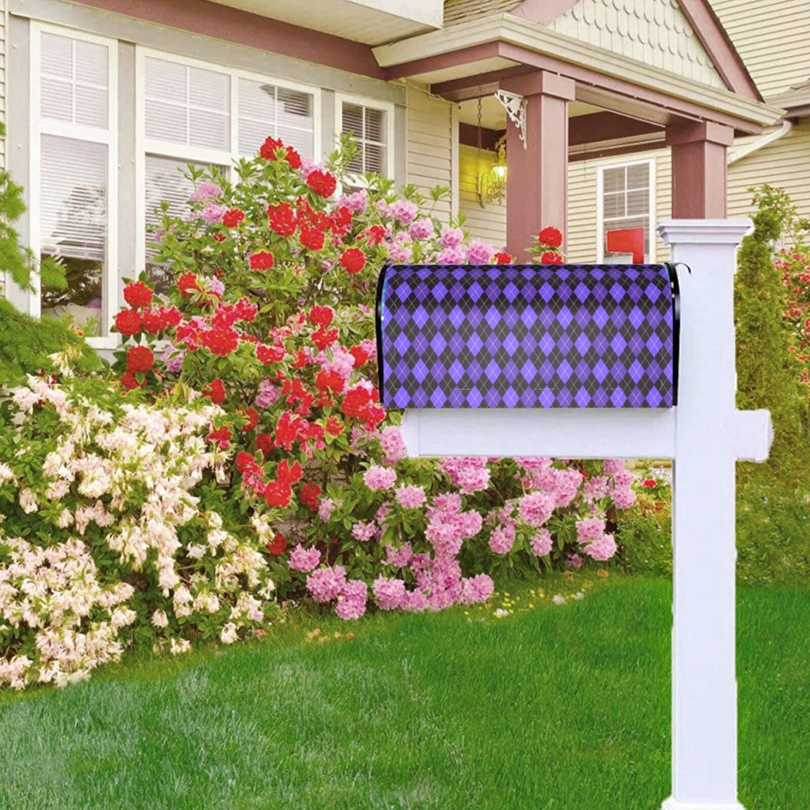 Xecao purple argyle for Mailbox Cover with Magnetic Strips, Waterproof and Sunscreen, Adds a Decorative Touch to Your Garden Yard-21x18 in