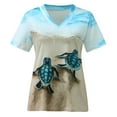 thumbnail image 4 of Tops de verano para mujer, camisetas de manga corta con cuello en V y estampado de tortugas marinas, camisetas costeras, camiseta de vacaciones, blusa holgada informal Pompotops  hkajfhjk462231, 4 of 5