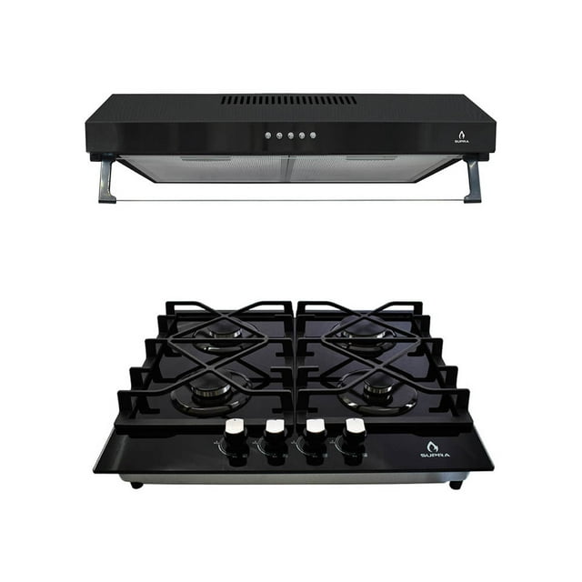 Combo Parrilla 4Q-TG-60 y Campana Nube 60 Cm Negro SUPRA