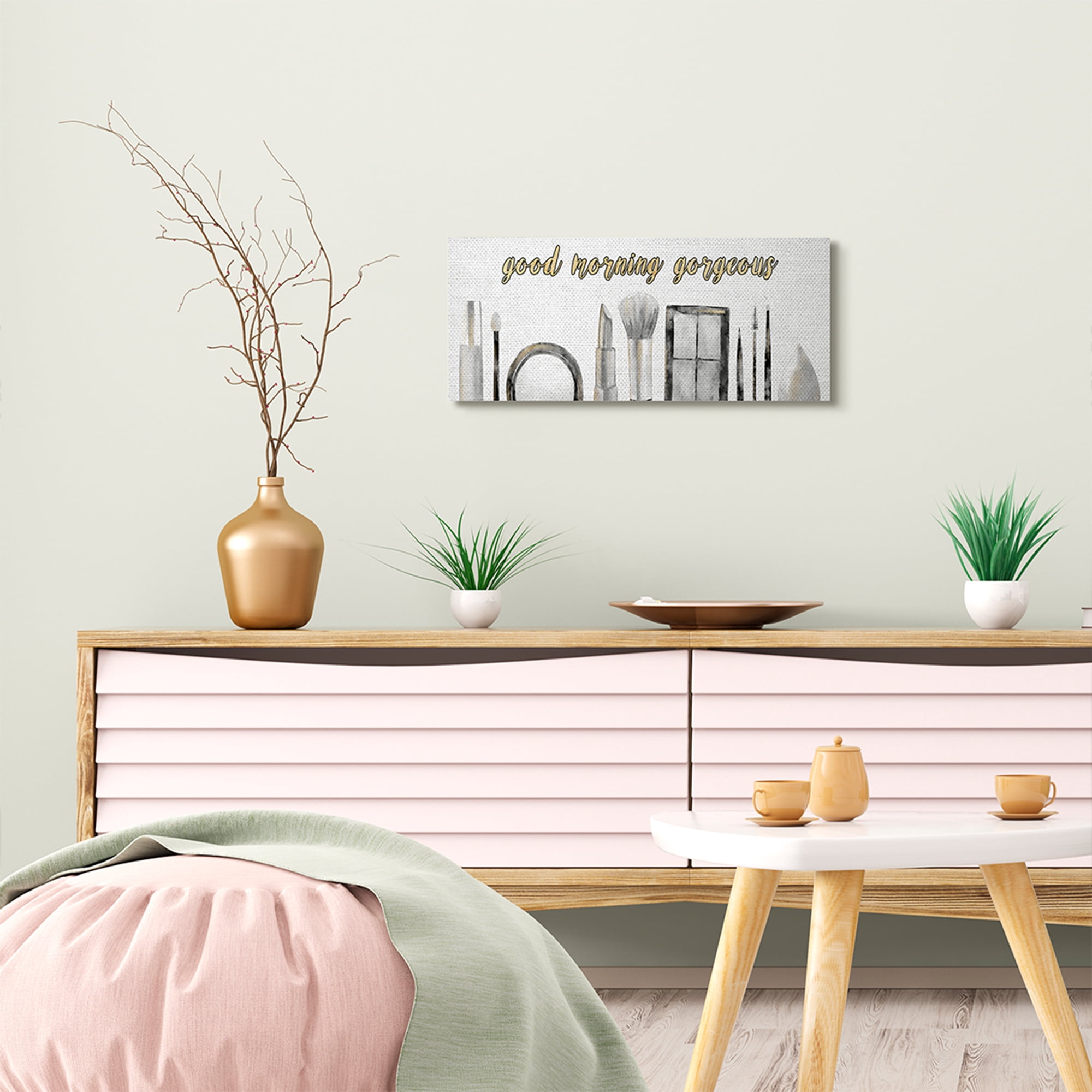 Stupell Industries Good Morning Gorgeous Black Gold Watercolor Fashion Word Design Canvas Wall Art by Ziwei Li