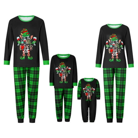 

FSDJHSDH Family Matching Christmas Pajamas Sets Long Sleeve Tops Plaid Pants Sleepwear PJs Green Kid 4-5 Years