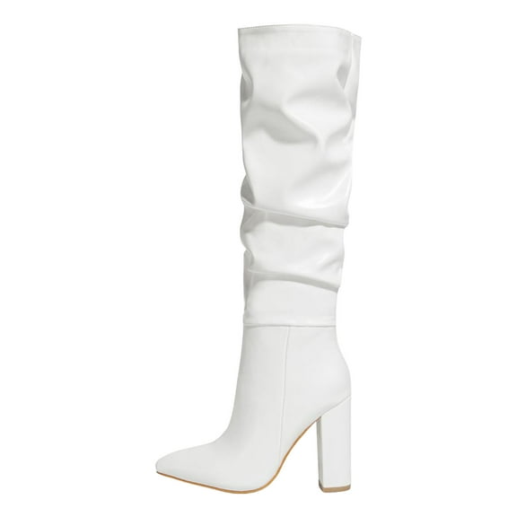 UngA Mid Calf Boots Women's Mid Calf Boot Low Heel Comfort Slouchy Bootie White,9