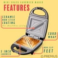 thumbnail image 2 of PREMIUS Ceramic Non-Stick Mini Snack Sandwich Maker, Black, 5x4.4 Inch Mold, 2 of 6