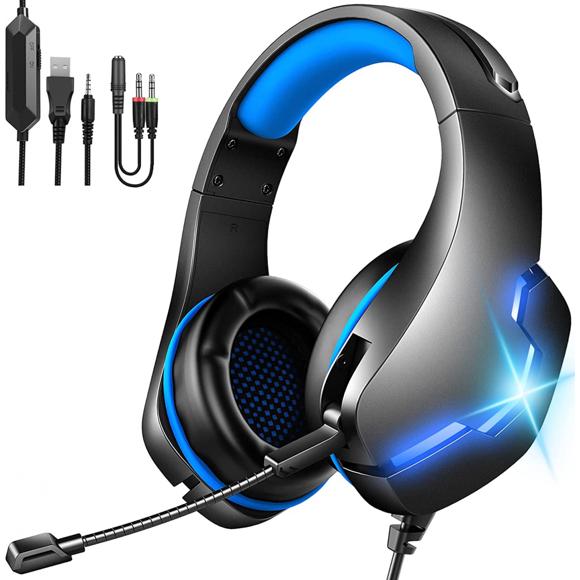 New H100 Illuminated RGB Headset Mobile Computer Gaming Headset, 3.5mm Wired Gaming Headset for PS4, PS5, Xbox One, PC, Laptop, Headphones with RGB Lights Noise Isolation Xbox One Headset with Microph