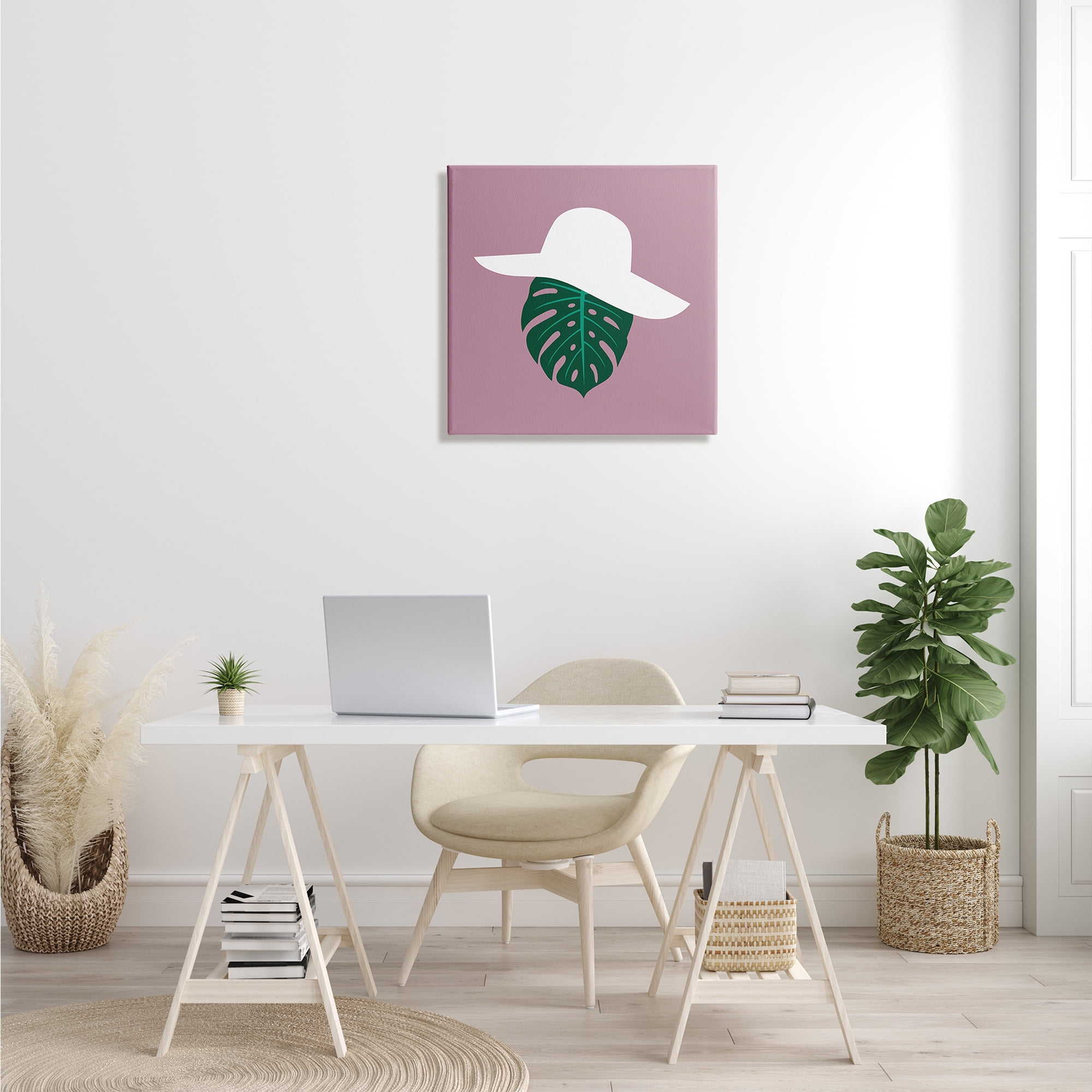 Stupell Industries Tropical Look Fashion Monstera Leaf Floppy Hat Abstract Painting Gallery Wrapped Canvas Print Wall Art, 24 x 24
