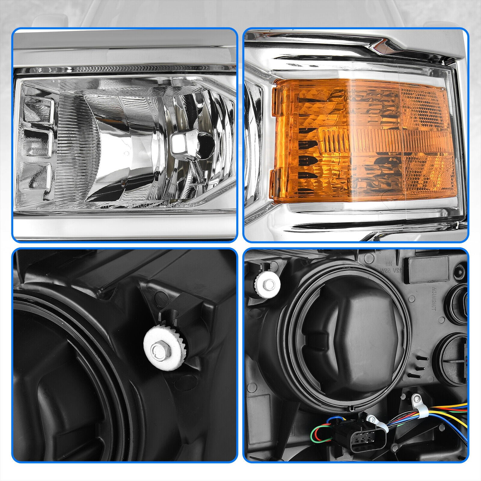 RVNI For 2014-2015 Chevy Silverado 1500 Chrome Amber Corner Headlights Headlamps
