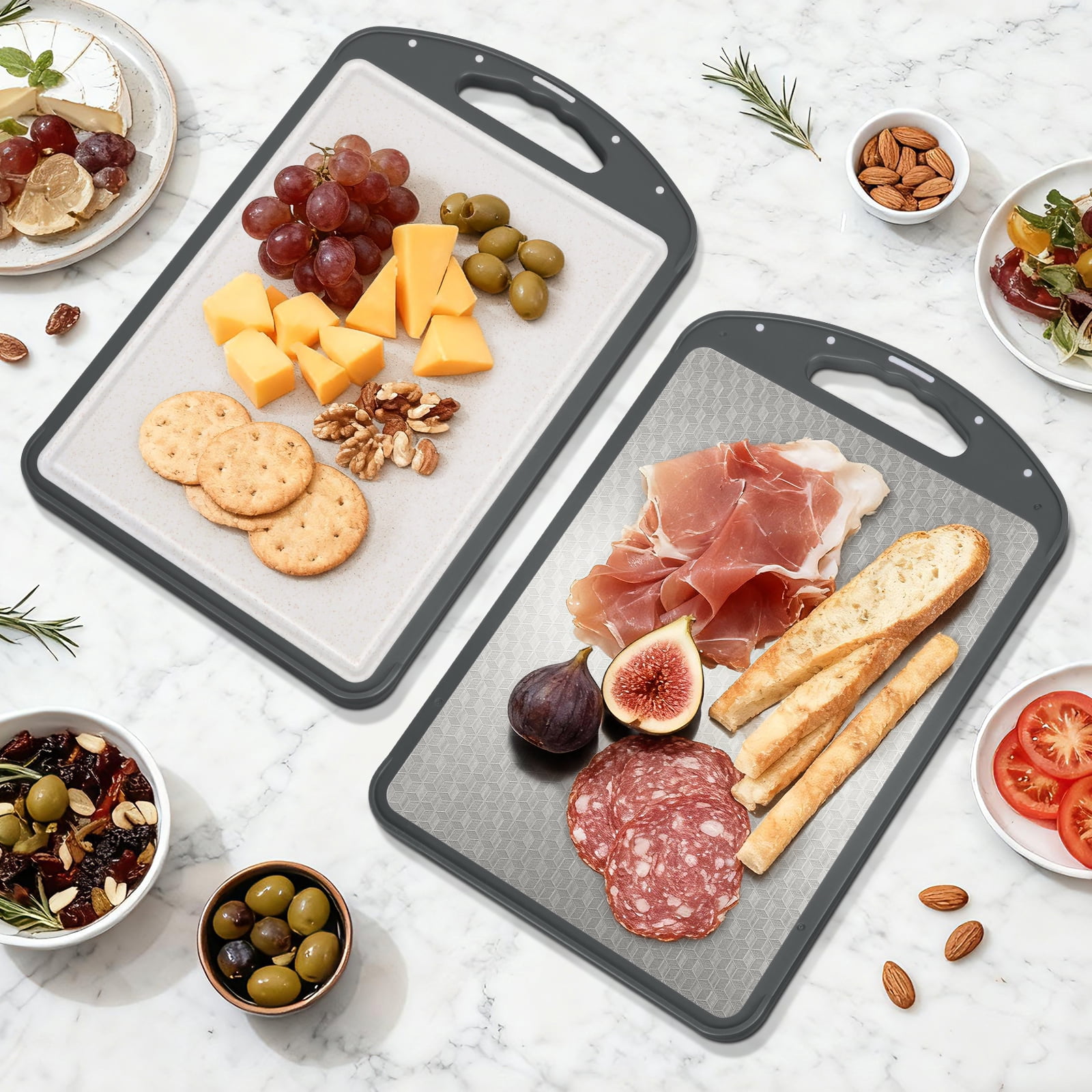 LIZEVINC Titanium Cutting Board for Kitchen, Food-Grade Double Sided Pure Titanium & Wheat Straw PP Chopping Board for Meat/Vegetables, Non-Toxic, Non-Slip, Easy to Clean, 15.35"x10"