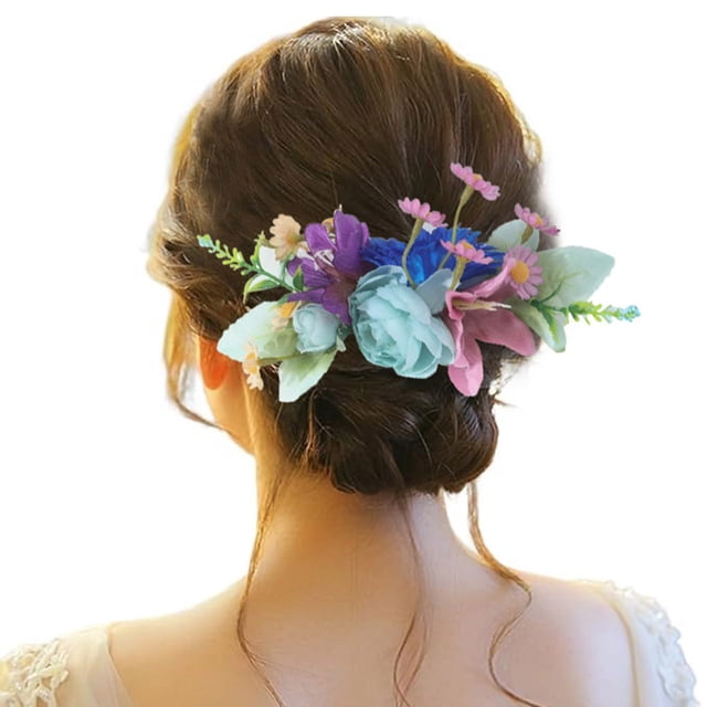 XASZHN Flower Metal Hair Side Combs Slide Clips Floral Hairpins Set Blue_001 One Size