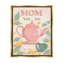Stupell Industries Mom You Are Tea-riffic Teapot Holiday Painting Gold Floater Framed Art Print Wall Art