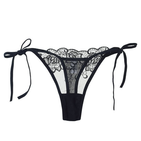 

Qcmgmg Low Waist See Through Panties for Women Stretch Lace Thong Women Breathable Soft Underwear Black
