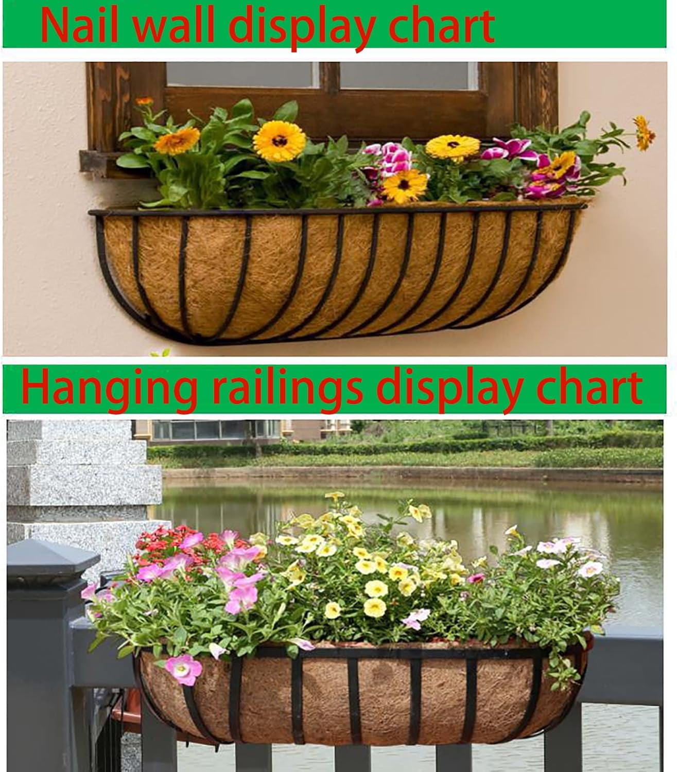2 Pack 24 inch Coconut Liners for Planters, Trough Coco Coir Liners Coconut Coir Replacement Liner Coco Fiber Window Box Liners for Wall Planter
