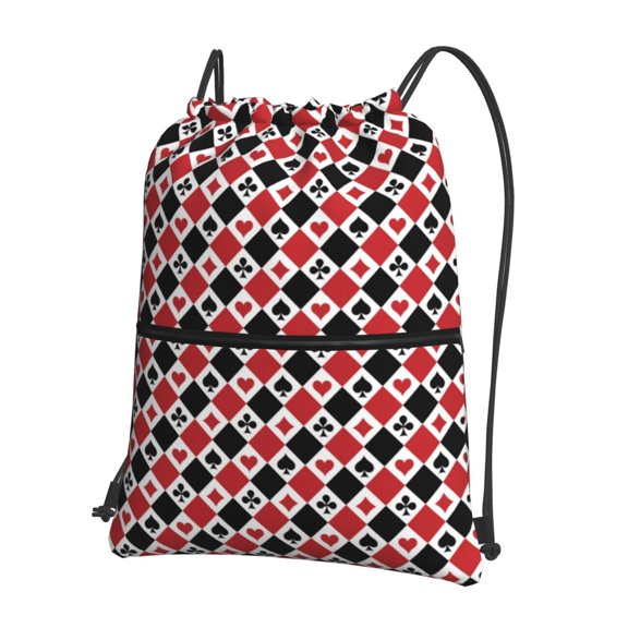 Vsdgher Playing Cards Drawstring Backpack Water Resistant String Bag Sports Sackpack Gym Sack for Men Women