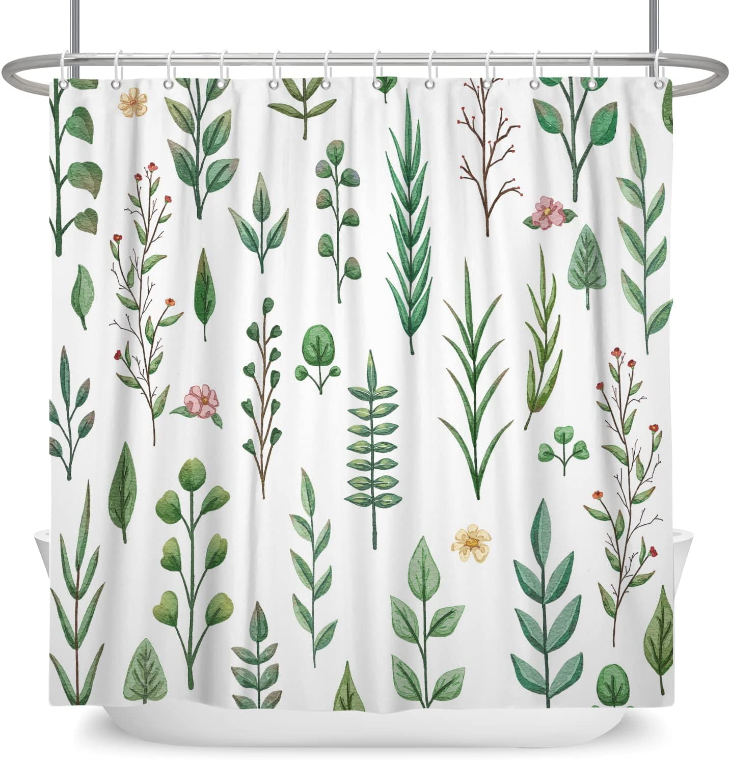 SPXUBZ Green Plant Shower Curtain Floral Leaf Watercolor Flower Stall