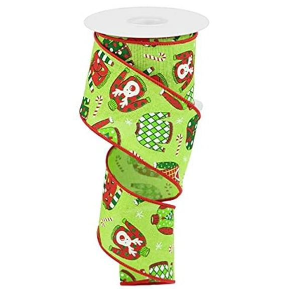 Christmas Ugly Sweater Canvas Wired Edge Ribbon - 10 Yards (Lime, Red, Green, White, 2.5inch) Red, Green, Lime, White 2.5 Inches x 10 Yards (30 Feet)