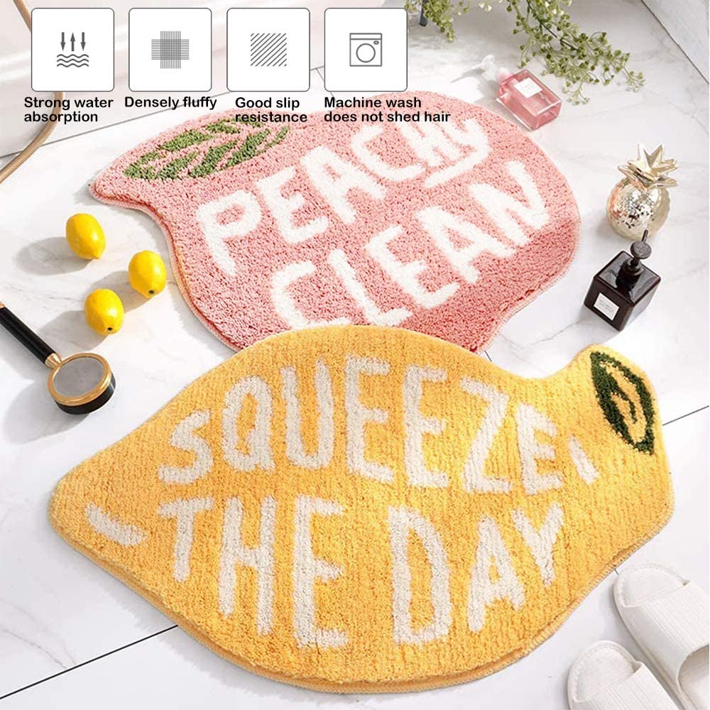 2021, Flocking Fruit Lemon Shape Bathroom Rug Mat Cute Cartoon Bath Mat  Kids Bathroom Decor Non-slip Carpet Absorbent Foot Mat Bathtub Rug  Washable, 4