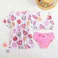 thumbnail image 4 of Huowey Baby Toddler Swimwear 3 Piece Cute Cartoon Print Drawstring Bikini Set Round Neck Fashionable High Waist Brief Separates Short Sleeve Cover Up Cardigan Beachwear Summer Swimsuit,Pink,5-6 Years, 4 of 7