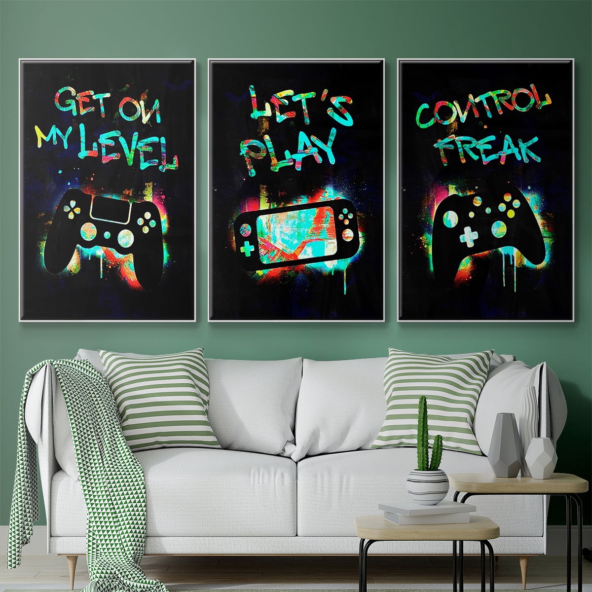 Gamer Tag I - Framed Premium Gallery Wrapped Canvas L Frame 3 Piece Set - Ready to Hang