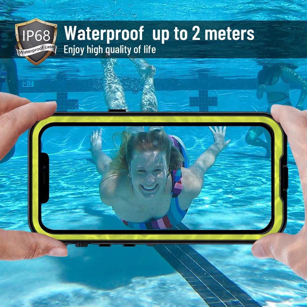 IP68 Waterproof Case for iPhone 12 Pro Max Underwater with Screen Protector Heavy Duty Full Body Protection Compatible Wireless Charging (6.7" Yellow)