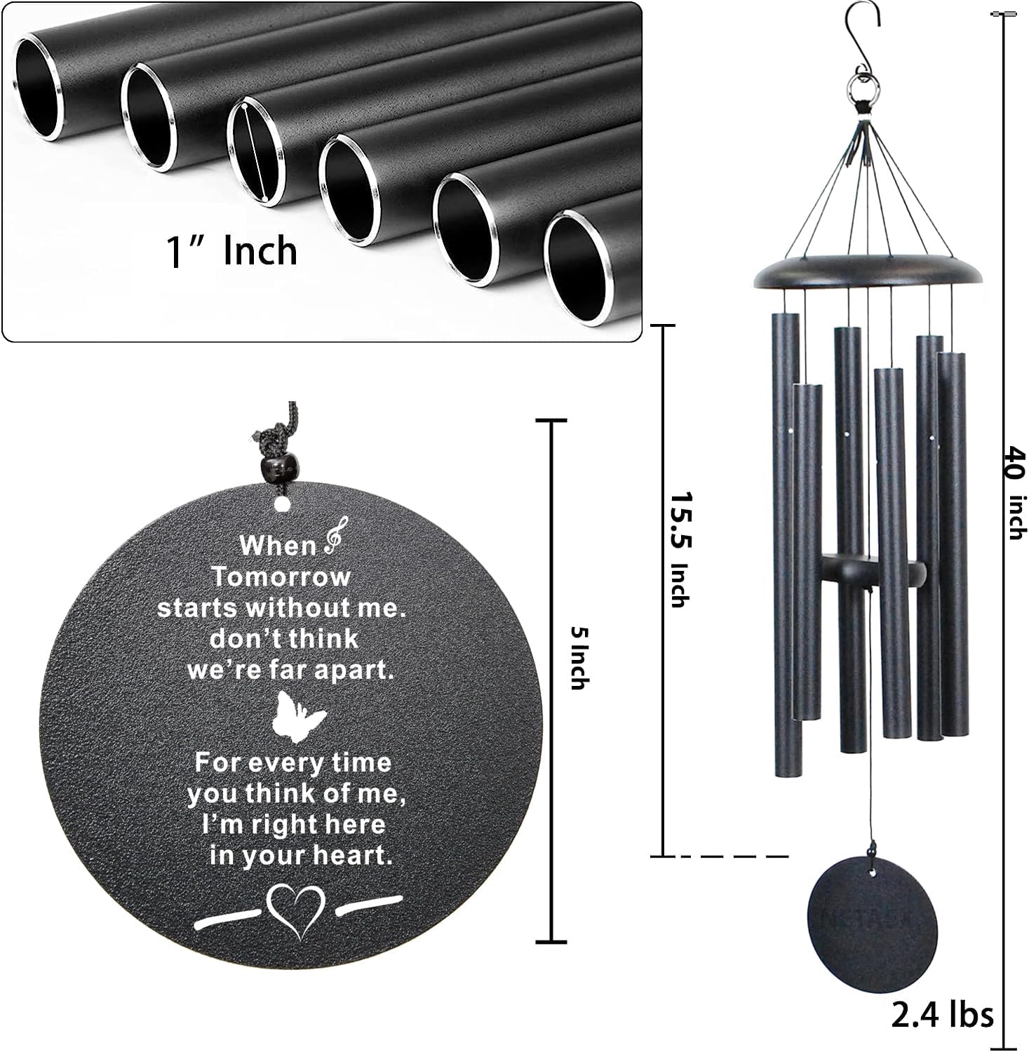The Wind Chime CO Memorial Wind Chimes, 40" Inch Sympathy Wind Chimes Gift for The Loss of A Loved one, Home Decor Outdoor Garden, Soothing Melodic Tones