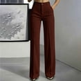 thumbnail image 2 of Knit Straight Leg Pants for Women, High Rise Casual Trousers with Front Button Zipper & Pockets, Business Casual Office Daily Wear | VerBelle,Wine S, 2 of 8