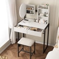 thumbnail image 2 of S-HOME Small Vanity Desk With Mirror And Lights, Makeup Vanity Table With LED Mirror, 3 Lighting Modes, Drawer Included，White+Black, 2 of 6