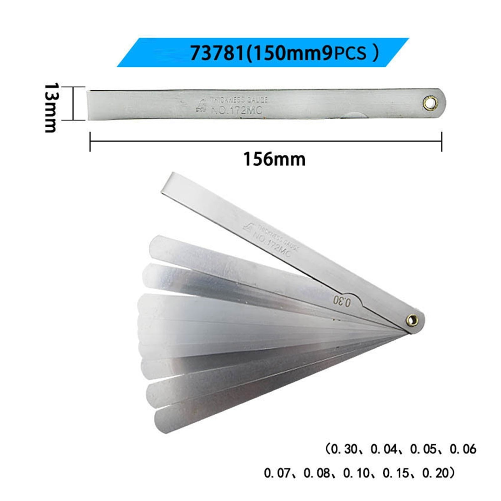 Feeler Gauge Gap Ruler Stainless Steel Thick Gauge Thickness Gauge High Precision 0.02-1.0mm 65mm 25PCS