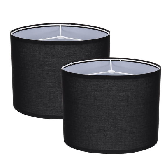 Hard-back Drum Lampshade Set of 2, Easy Assembly Required 13" Top x 13" Bottom x 10" High Replacement Lamp Cover, Black Styrene Lampshades for Table Floor Lamps, Spider Fitter