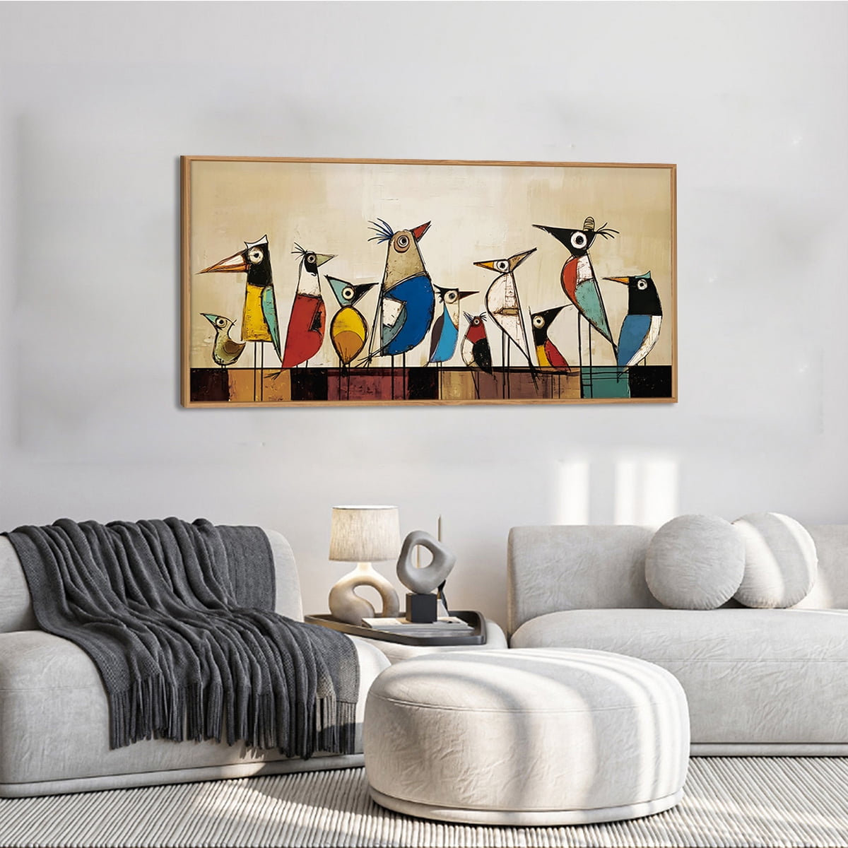 TOARTi Bird Framed Canvas Wall Art Abstract Colorful Birds Painting Modern Animal Wall Decor for Living Room Bedroom Office 20x40 Inch