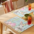 thumbnail image 4 of Turquoise Easter Placemats Set of 12 Spring Easter Bunny Eggs Floral Wooden Place Mats Indoor Wipeable Table Mats Washable Cloth Dining Table Placemats for Kitchen Holiday Party Home Decor 13x19 Inch, 4 of 9