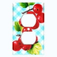 thumbnail image 2 of Metal Light Switch Plate Cover Gingham Cranberry Fruit Leaf Picnic Blue FUT001, 2 of 13