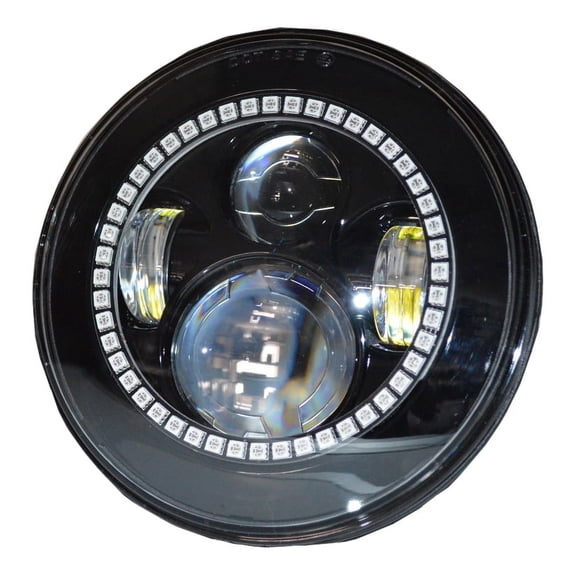 Flashtech 7 Inch Round LED Projector Headlight Assembly with RGB Color Change RGB Halos Installed for Jeep Wrangler JK TJ Hummer Motorcycle Black Housing