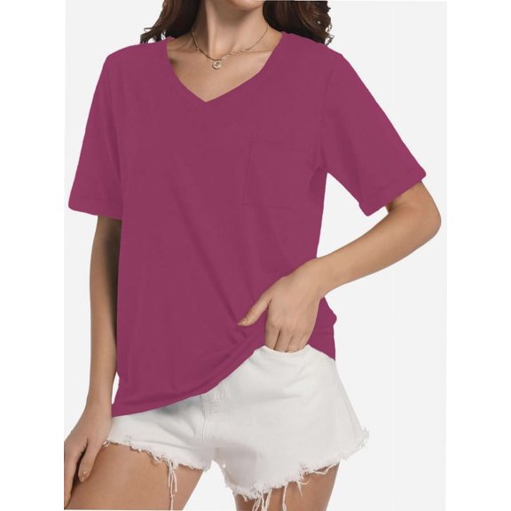 Womens T Shirts V-Neck Short Sleeve Summer Tops Casual Basic Tees Trendy