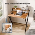 thumbnail image 4 of EDX Small Folding Desk with Shelf, No Assembly 2-Tier Compact Computer Table, Portable Study Workspace for Bedroom, Home Office, Brown, 4 of 7