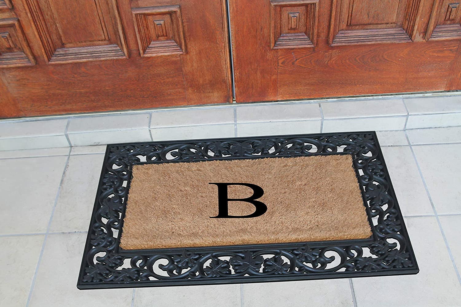 A1 Home Collections Rubber Coir Doormat Outdoor Entrance Floor Entryway Mat, Beige/Black, 23"x 38"