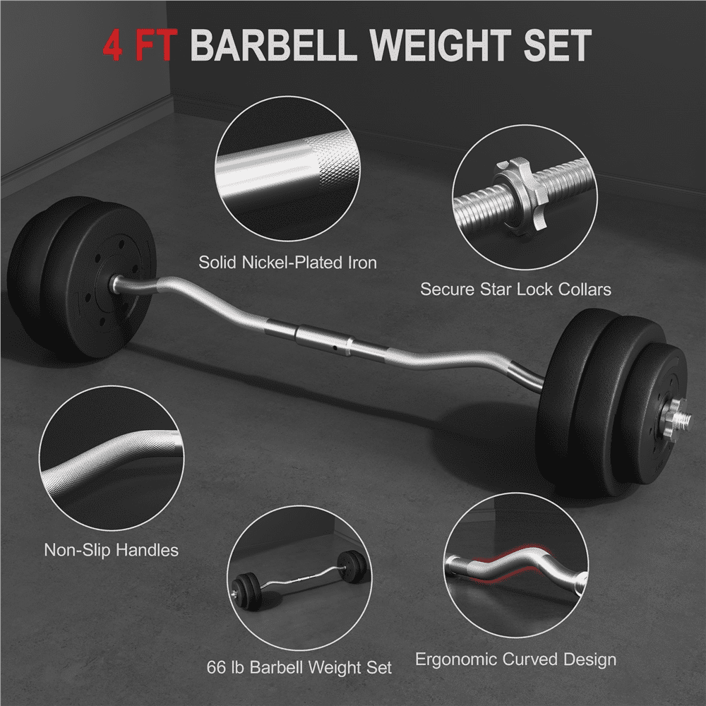 Alden Design 66 lb Barbell Weight Set with Plates and Star Locks, Black