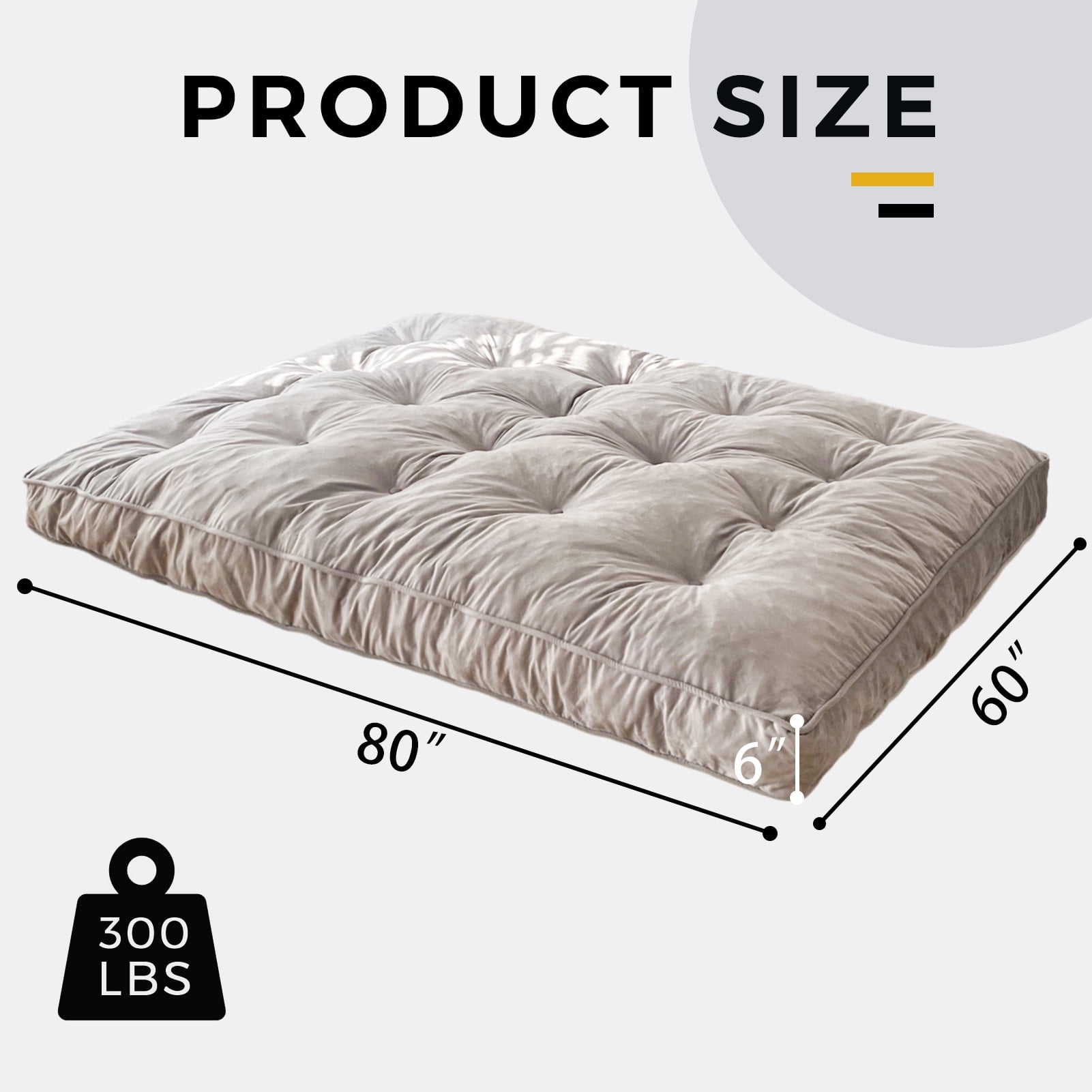 BYBYME 6" Futon Mattress,Velvet Thick Futons Sofa Couch Bed,Floor Mattress for Adults,Shredded Foam Filling,Grey Queen(Frame Not Included)