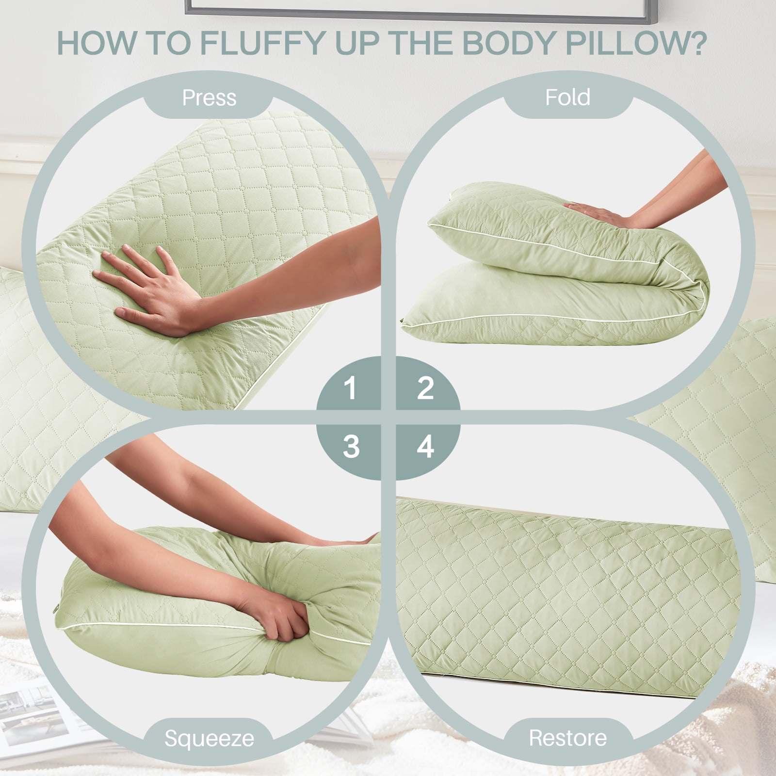 Galenzoov 20x54 Long Body Pillow for Adults - Firm Body Pillow Insert with Shredded White Memory Foam, Soft Support for Side Sleeping, Pregnant Women, Washable Green